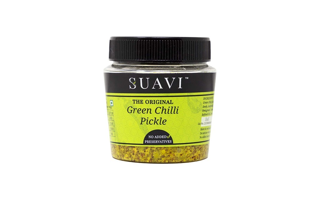 Suavi The Original Green Chilli Pickle   Glass Jar  250 grams